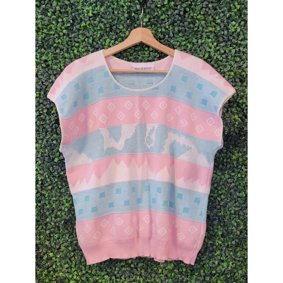 vtg FAIRY KEI SWEATER Large //vest top cute pastel spring indie twee sleeve